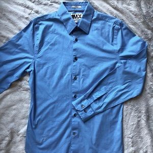 Express 1MX sky blue fitted button down shirt